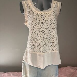 Daisy Fuentes Ivory Lace Camisole with Chiffon Hem